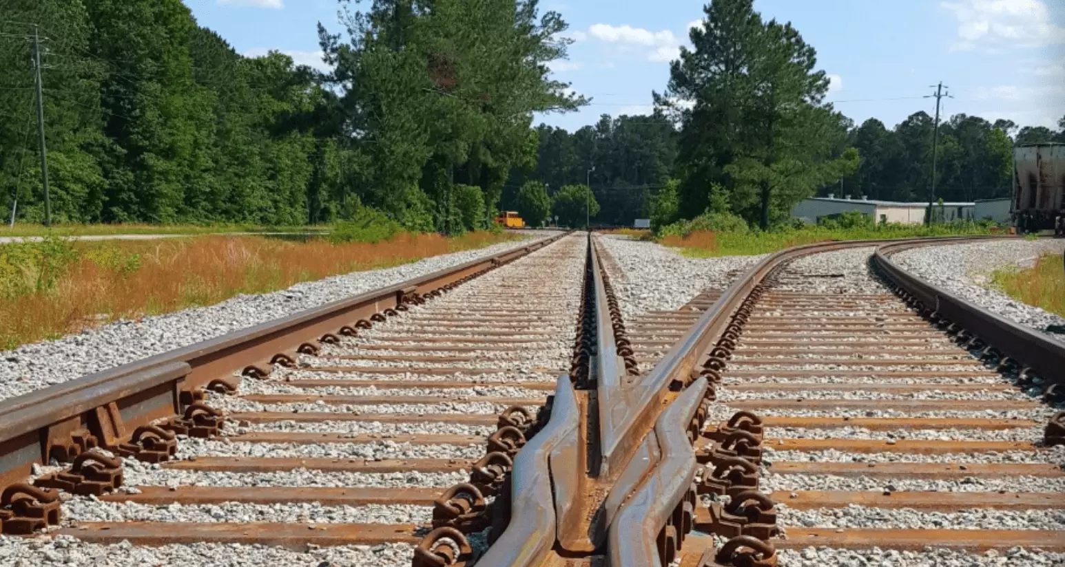 Two railroad tracks splitting off 