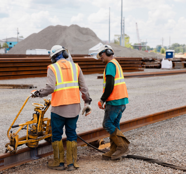 Two people working together